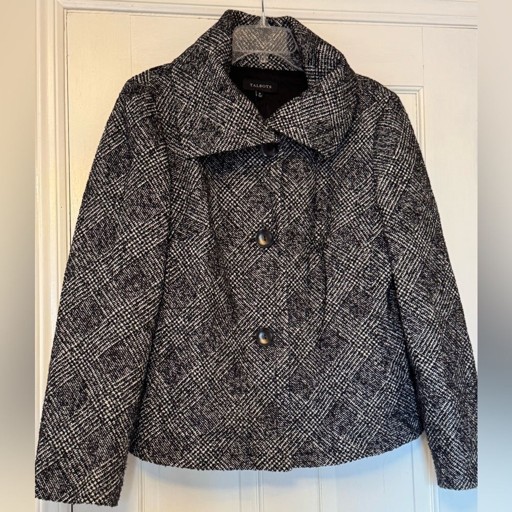 Talbots Monochrome Plaid Pea Coat